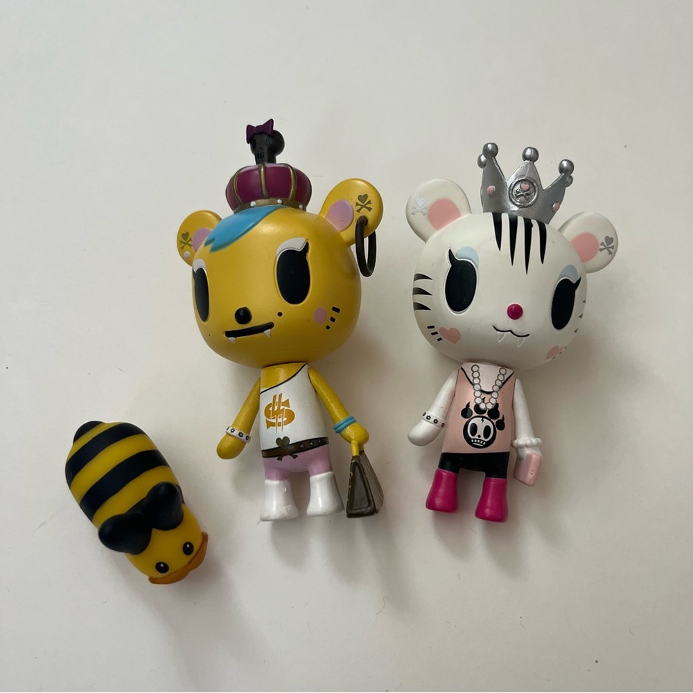 Tokidoki Royal Bear and Striped Tiger Figures - Yellow, White, and Pink
